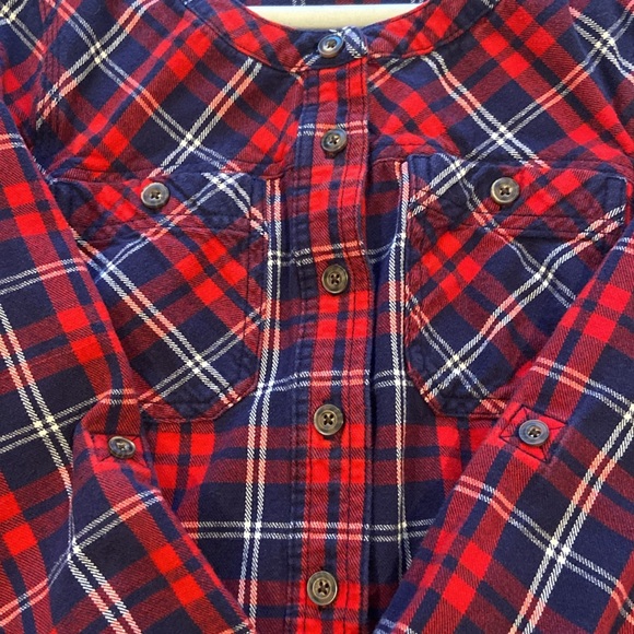 Duluth collarless flannel shirt red navy XS - Picture 4 of 4